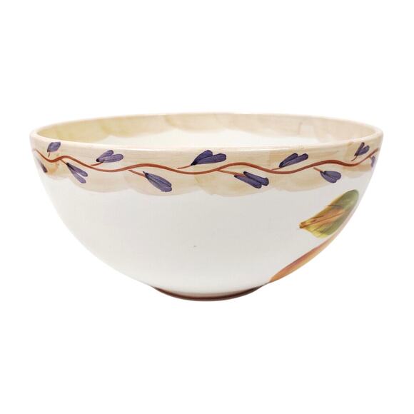 Large Hand Painted Pears Vines Tuscan 9 in Round Serving Bowl Salad Vegetable - Picture 5 of 11